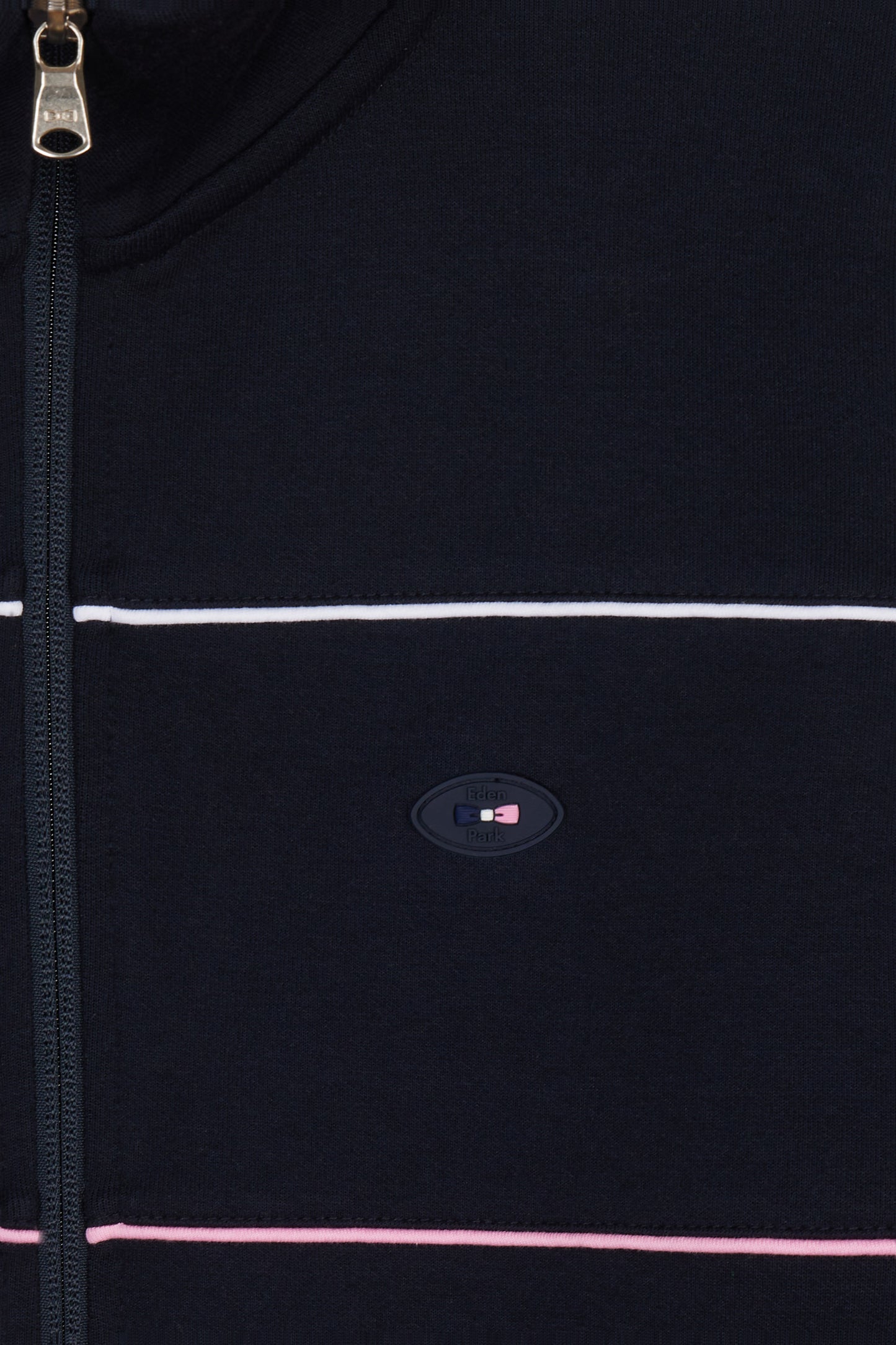 Straight-fit zip-up sweatshirt in navy stretch cotton with contrasting piping