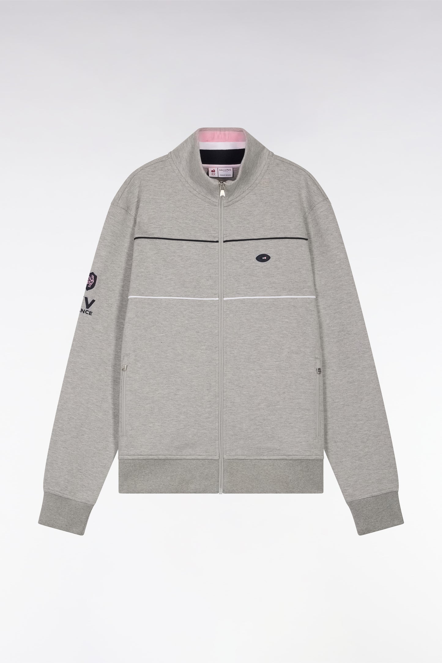Straight-fit zip-up sweatshirt in grey stretch cotton with contrasting piping