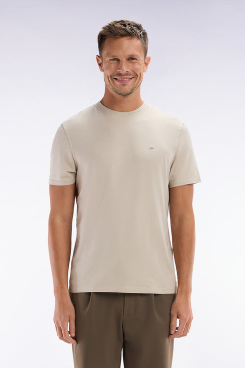 Straight-fit beige short-sleeved T-shirt - Image 1