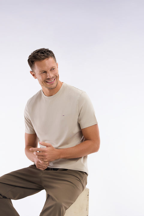 Straight-fit beige short-sleeved T-shirt - Image 3