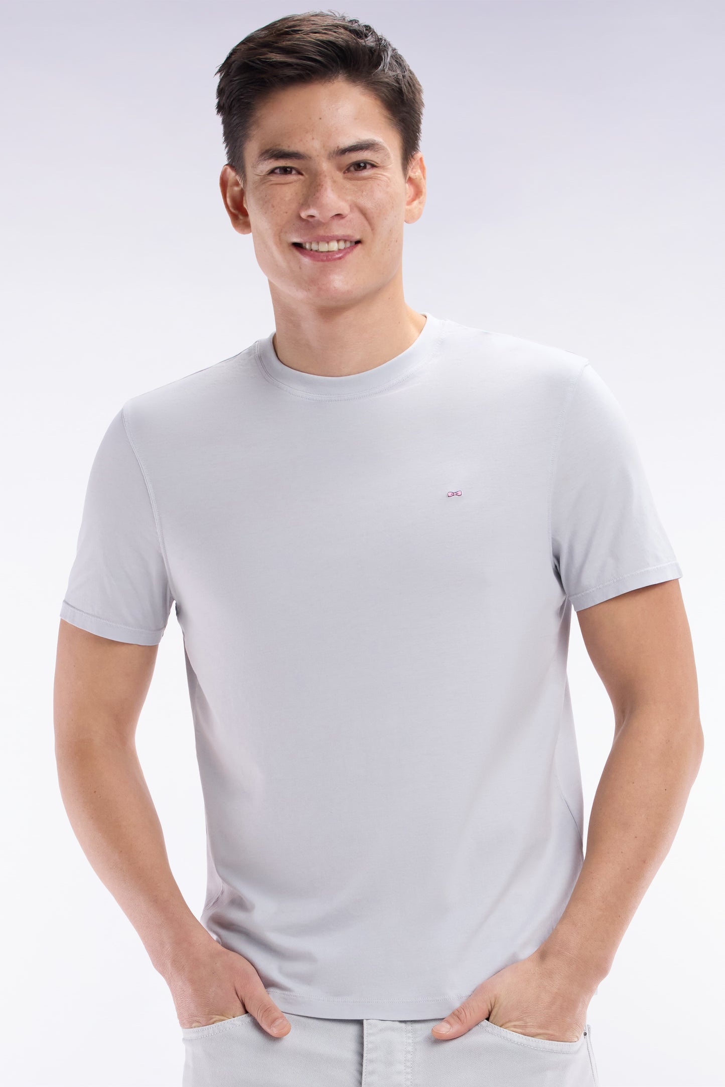 Straight-fit light grey short-sleeved T-shirt