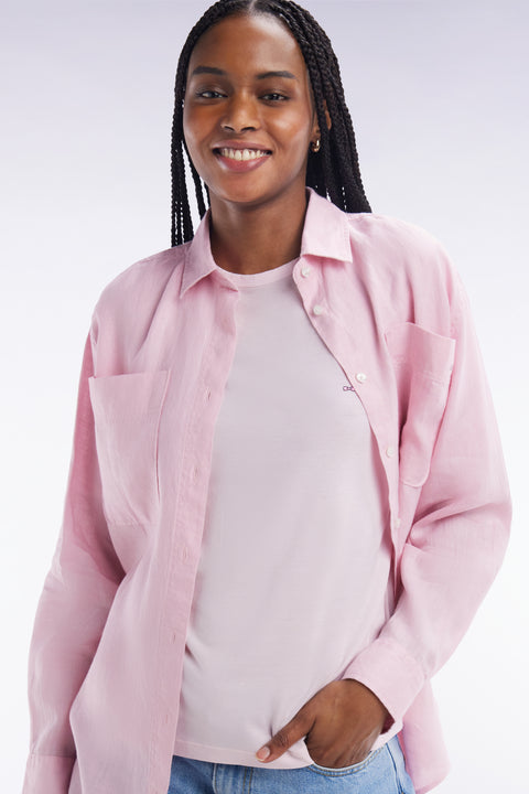 Straight-fit light pink T-shirt in lyocell and cotton blend - Image 1