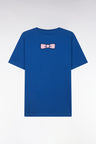 Straight-fit dark blue Pima cotton T-shirt with back embroidery
