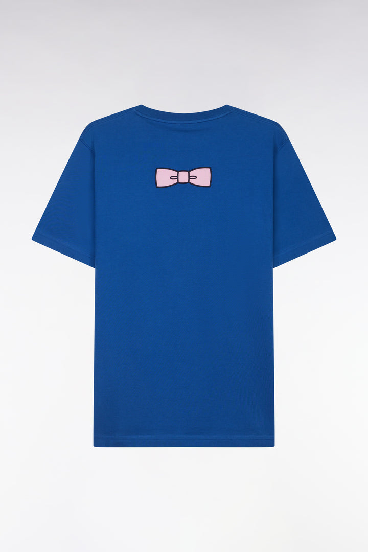 T-shirt en coton Pima bleu foncé broderie dos coupe droite