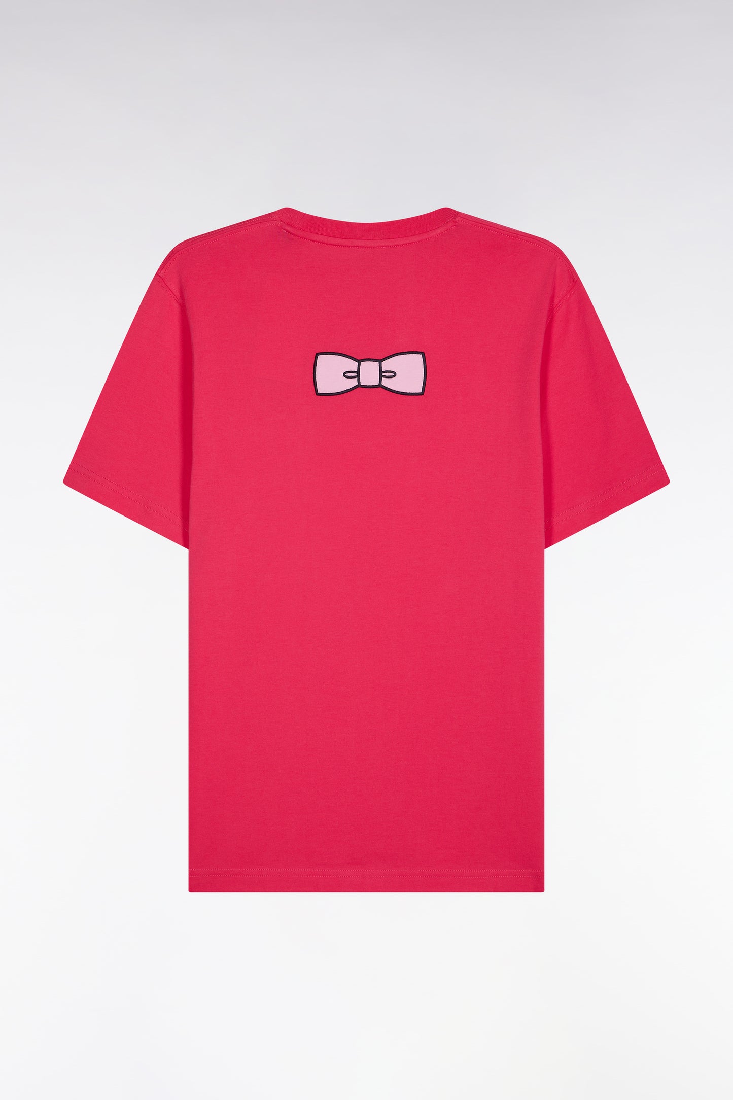 T-shirt en coton Pima fuchsia broderie dos coupe droite