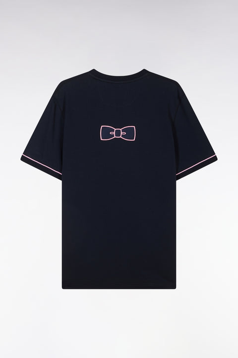 Straight-fit navy cotton T-shirt with embroidery and bow tie badge - Image 2