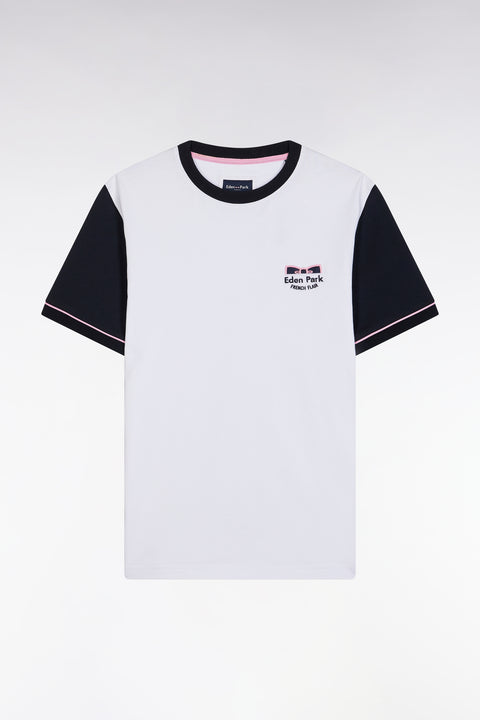 Straight-fit two-tone white cotton T-shirt with Eden Park French Flair embroidery - Image 2