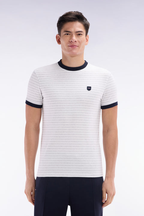 Slim-fit grey striped stretch cotton T-shirt - Image 1