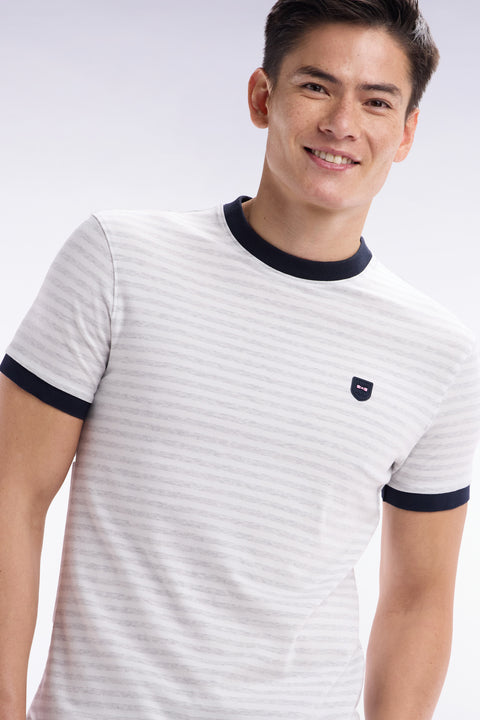 Slim-fit grey striped stretch cotton T-shirt - Image 3