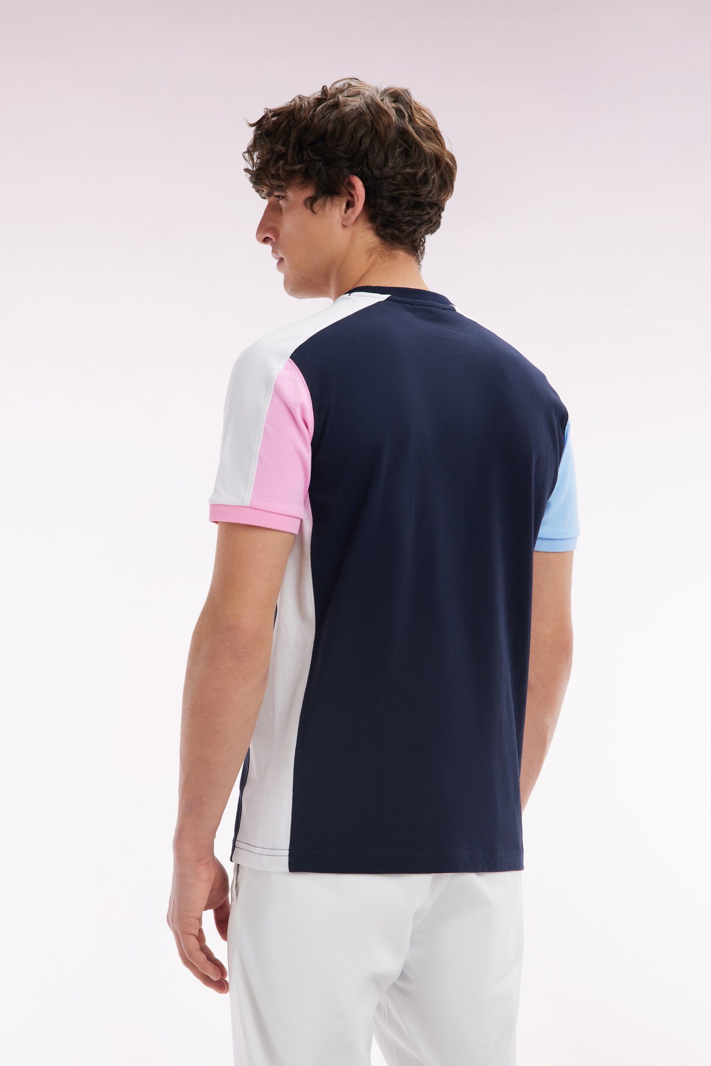 T-shirt colorblock en coton marine coupe droite