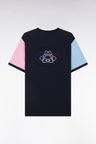 Straight-fit navy cotton embroidered colorblock t-shirt