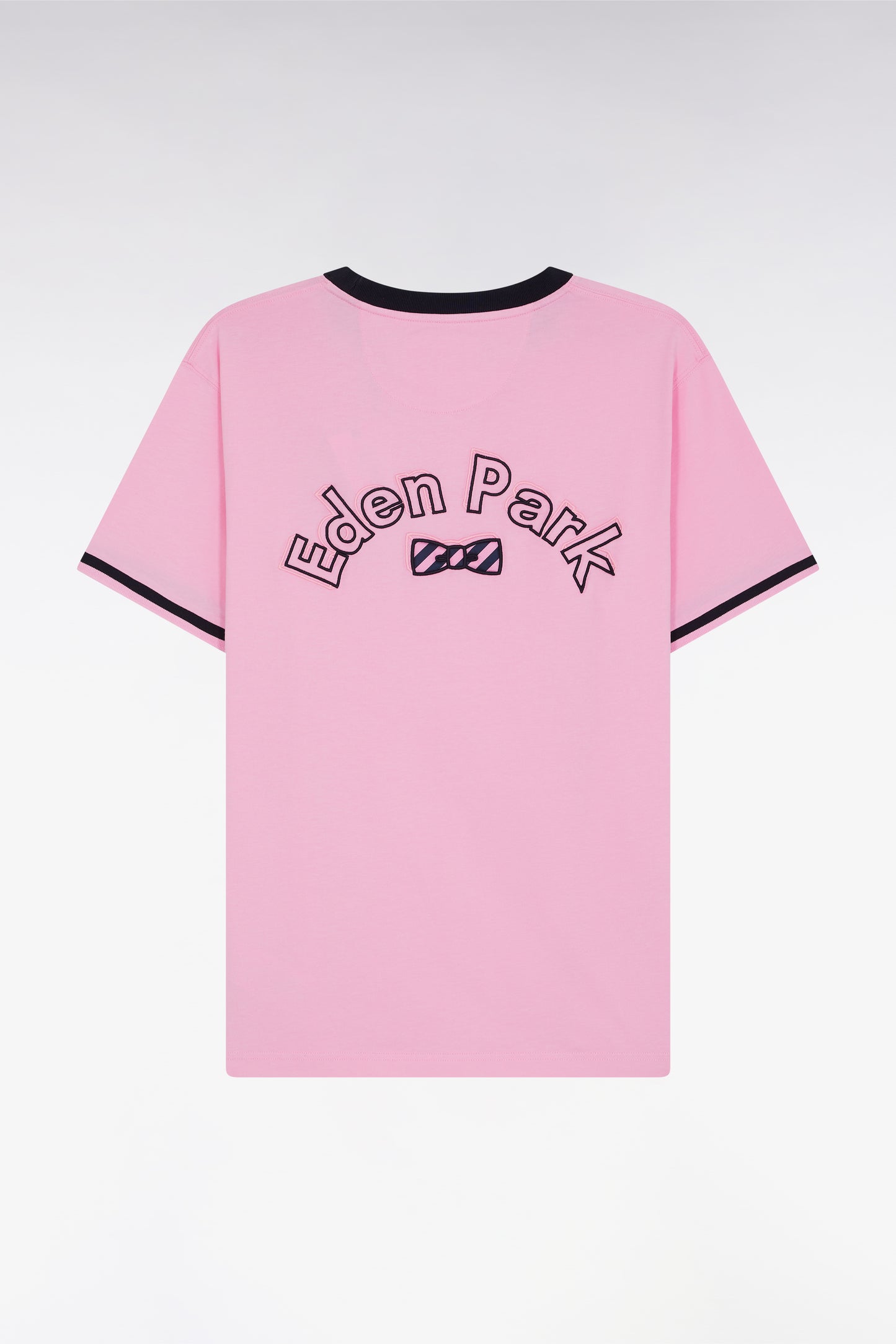 Straight-fit pink cotton T-shirt with Eden Park bow tie embroidery