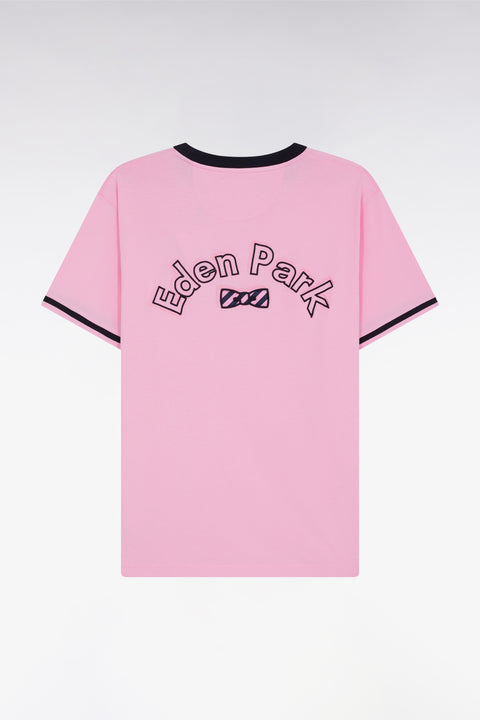 Straight-fit pink cotton T-shirt with Eden Park bow tie embroidery - Image 1