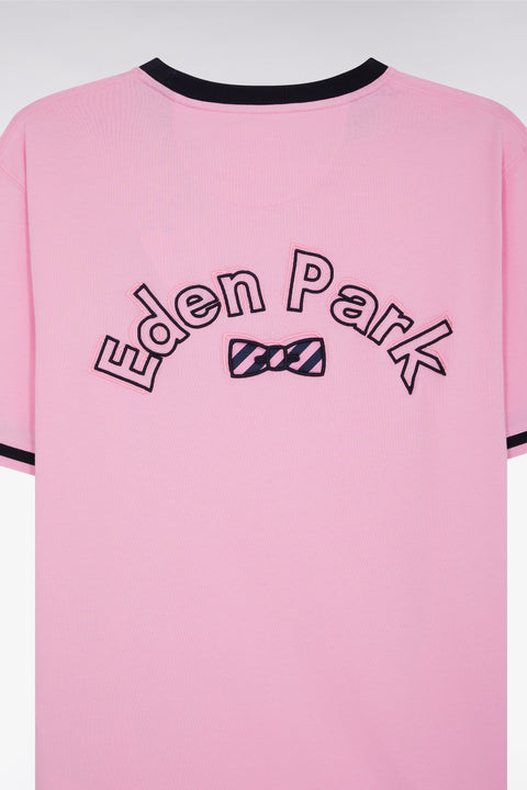 Straight-fit pink cotton T-shirt with Eden Park bow tie embroidery - Image 2