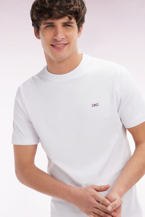 White cotton T-shirt with embroidery on hooped back, straight cut - Image 3