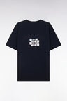 Navy cotton T-shirt with multicolored embroidery, relaxed fit