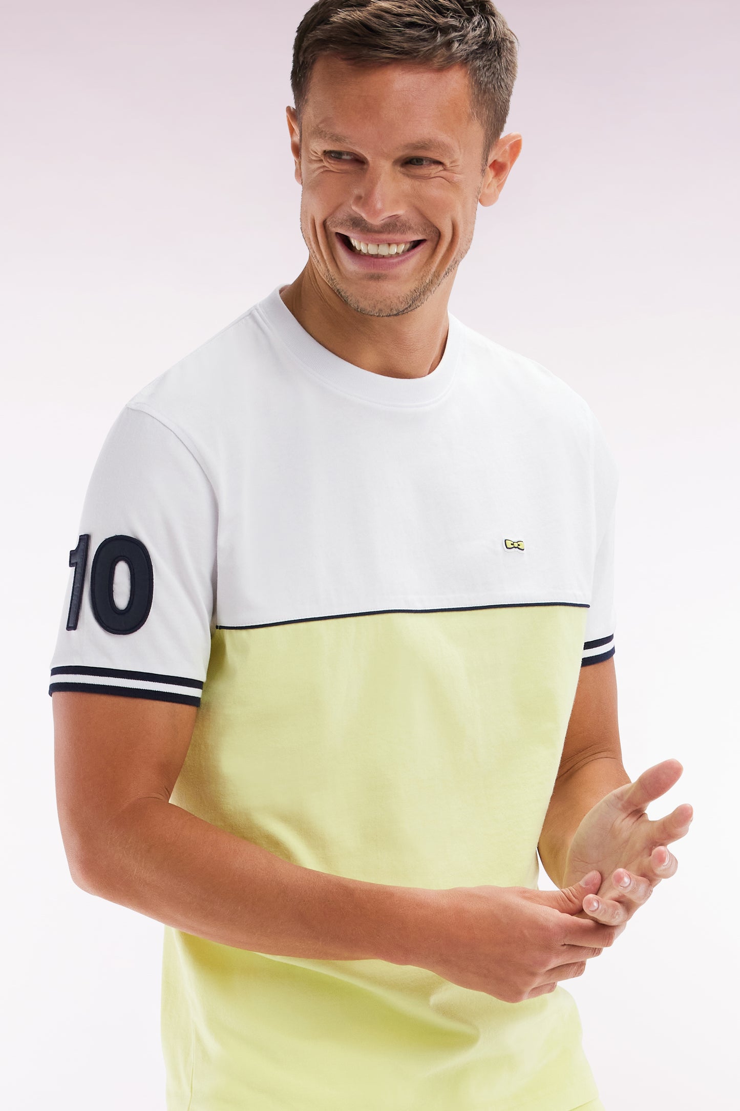 Two-tone T-shirt in yellow cotton, relaxed fit