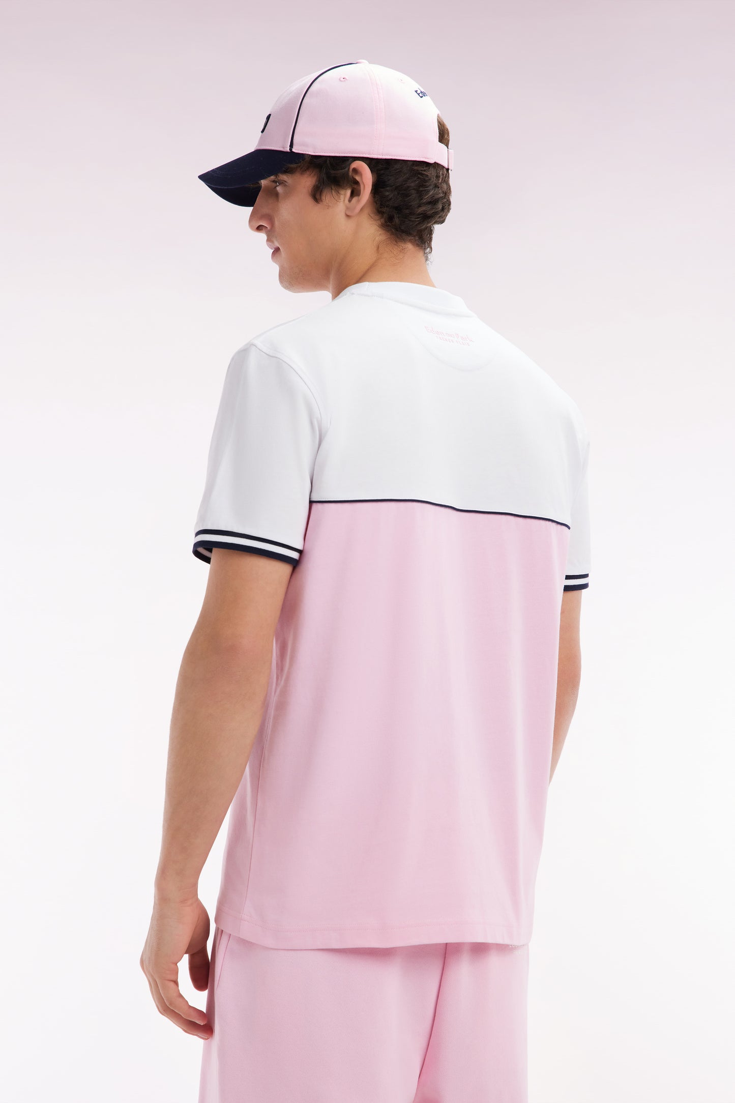 Two-tone T-shirt in pink cotton, relaxed fit