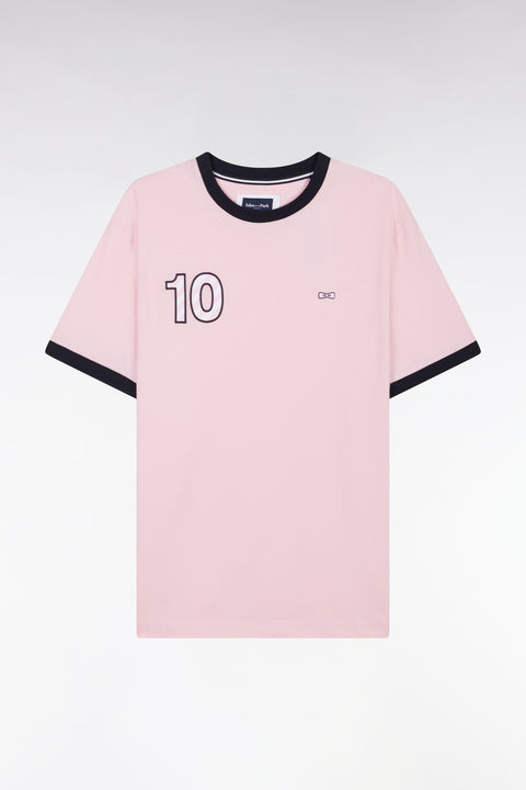 Cotton t-shirt pink embroidery 10 casual cut - Image 2