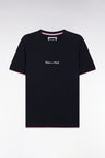 Straight-fit embroidered navy cotton T-shirt with a layering effect