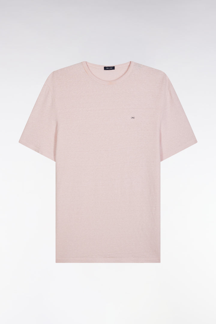 T-shirt uni en lin stretch rose coupe droite