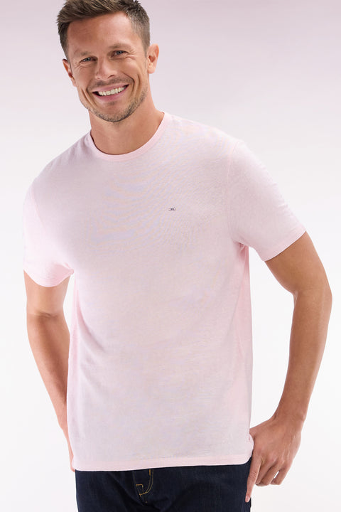 T-shirt uni en lin stretch rose coupe droite - Image 3