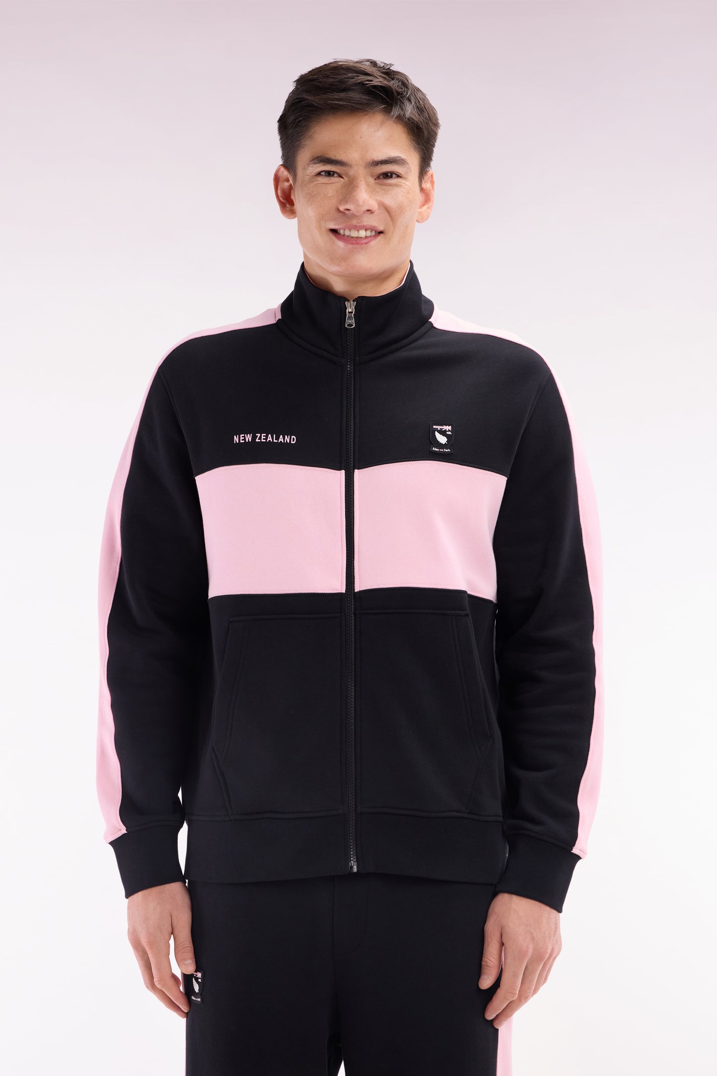 Relaxed fit New Zealand black and pink cotton fleece sweatshirt