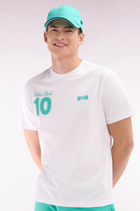 T-shirt 10 in white and green cotton, relaxed fit - Image 3