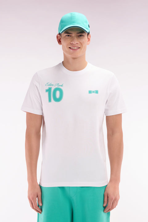 T-shirt 10 in white and green cotton, relaxed fit - Image 1