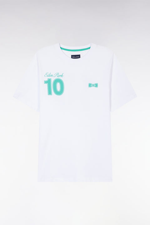 T-shirt 10 in white and green cotton, relaxed fit - Image 2