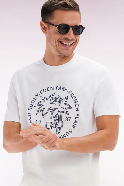 White cotton T-shirt with palm tree silk-screen print, relaxed fit - Image 2