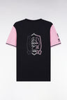 Two-color XV t-shirt with navy cotton and pink embroidery straight cut