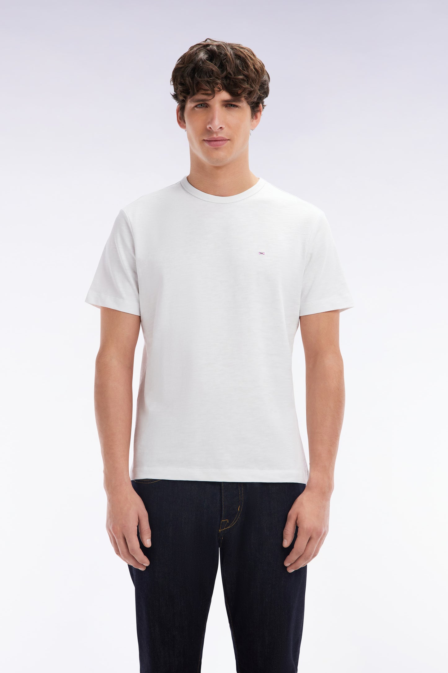 T-shirt en jersey de coton slub blanc coupe droite