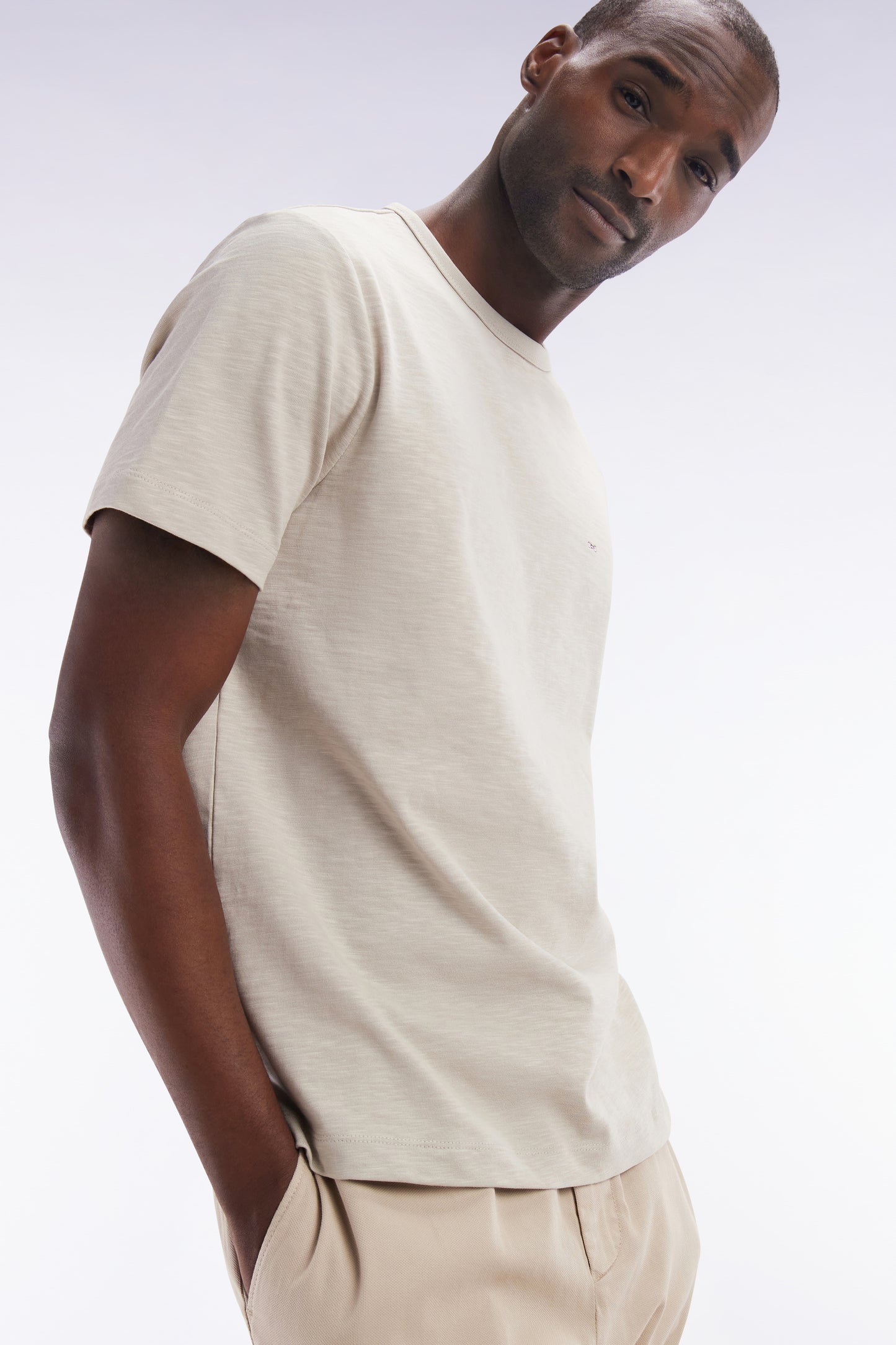 T-shirt en jersey de coton slub beige coupe droite