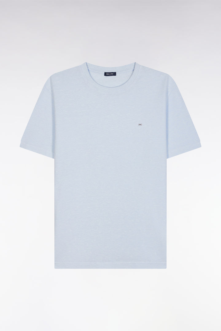 T-shirt en coton et lin bleu clair coupe droite