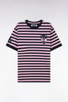 T-shirt tournament of 6 nations in striped cotton marine and pink straight cut