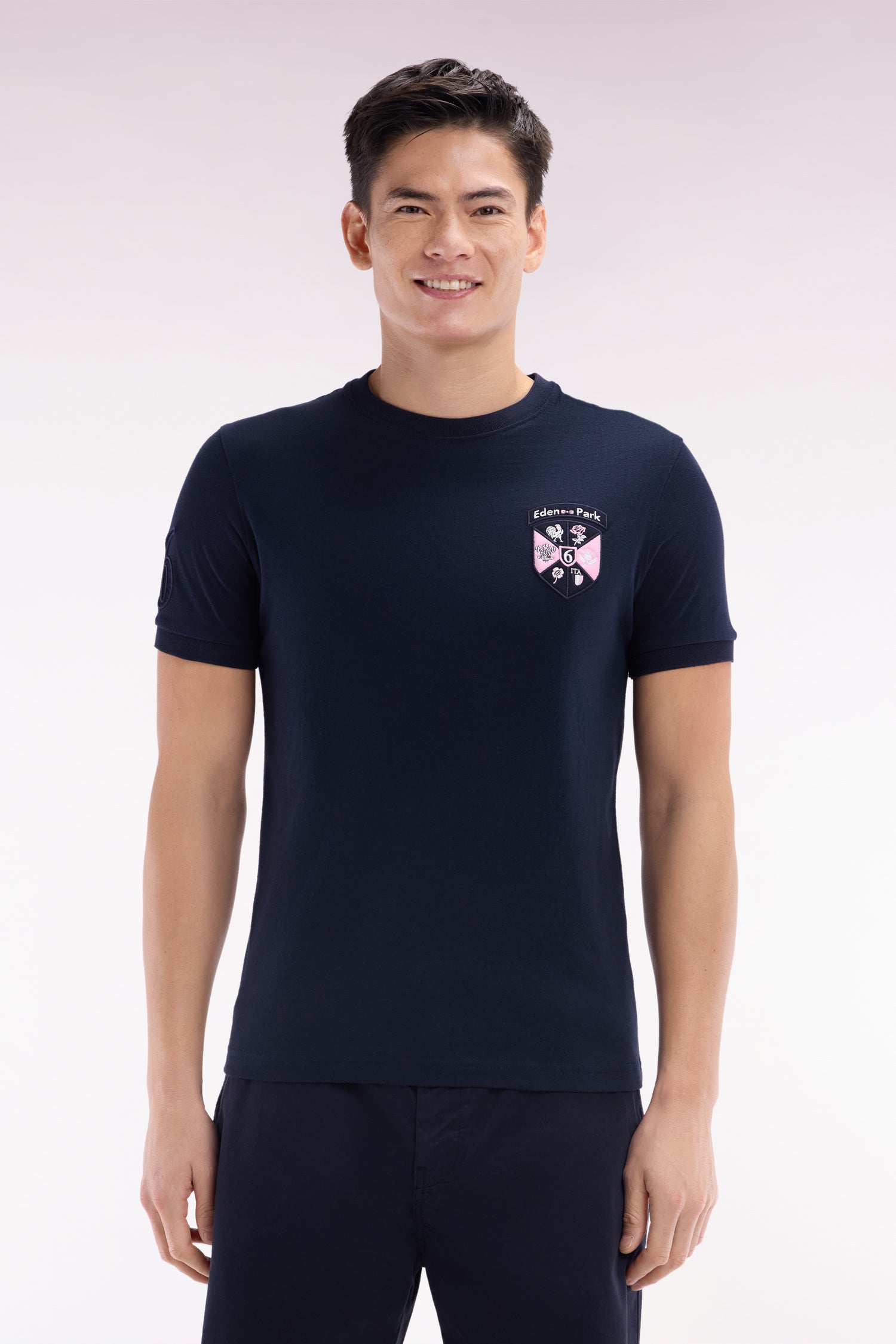 T-shirt en coton marine écusson 6 Nations coupe droite