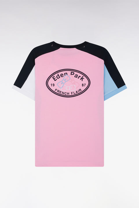 Straight-cut pink cotton short-sleeved T-shirt - Image 1
