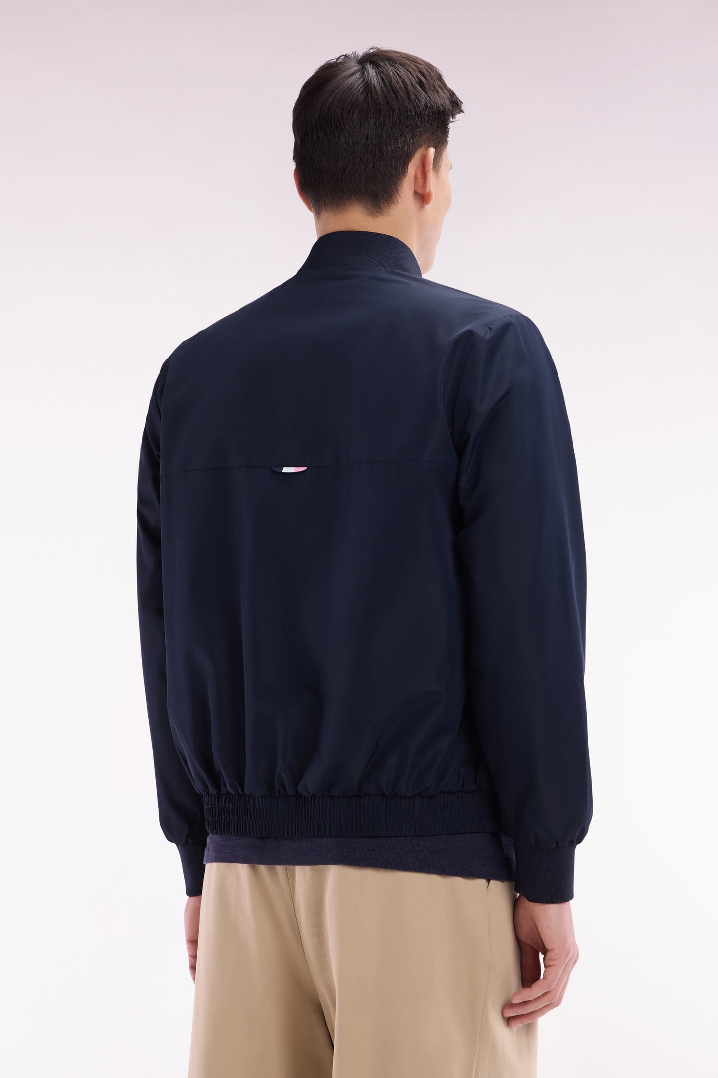 Soft Touch nylon navy zipped jacket with teddy collar