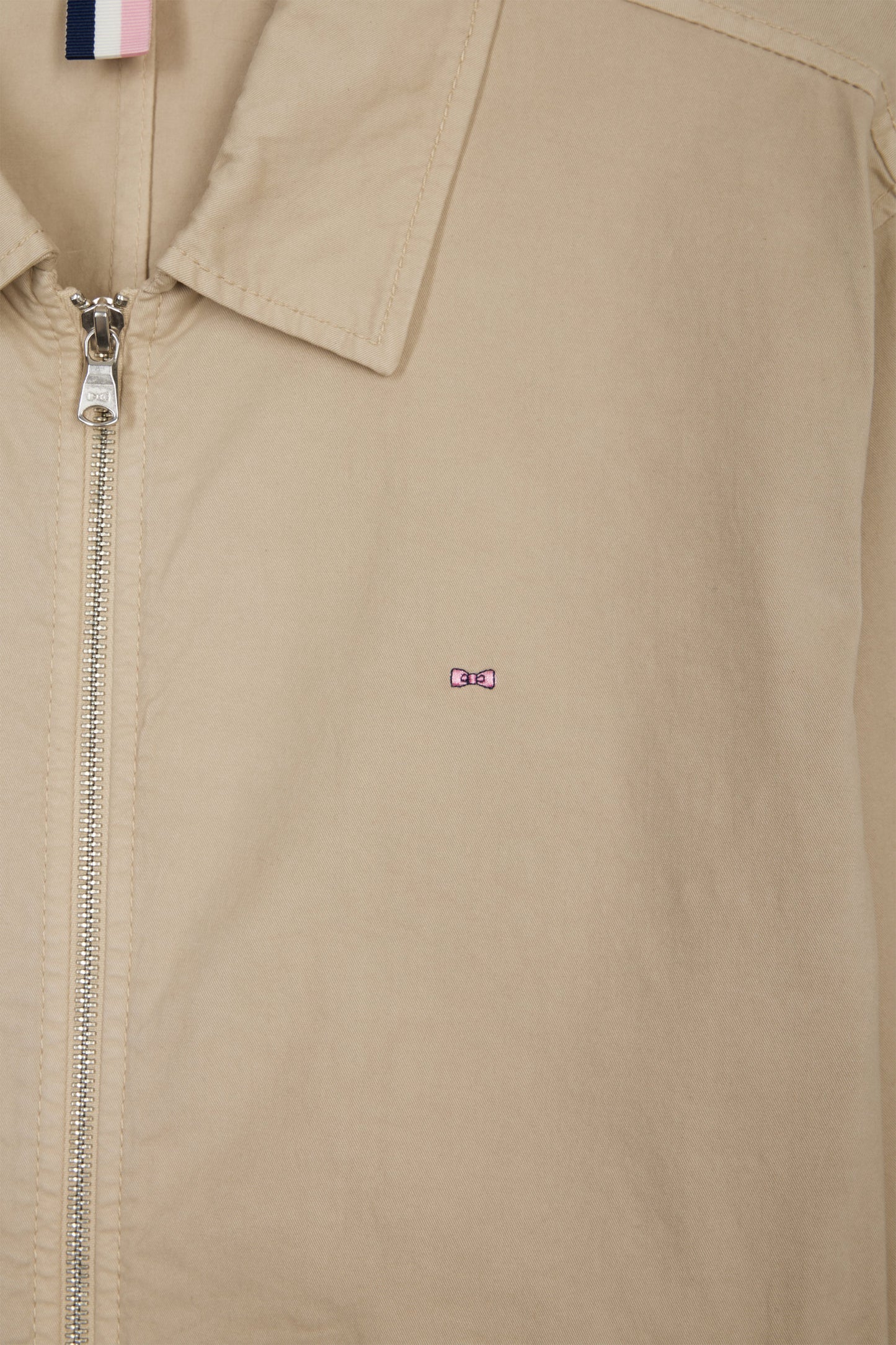 Blouson zippé en gabardine de coton stretch beige