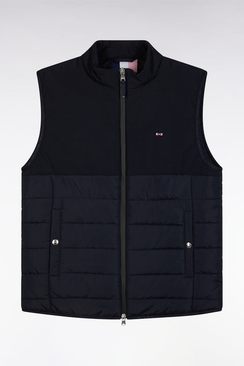 Navy bi-material sleeveless down jacket - Image 2