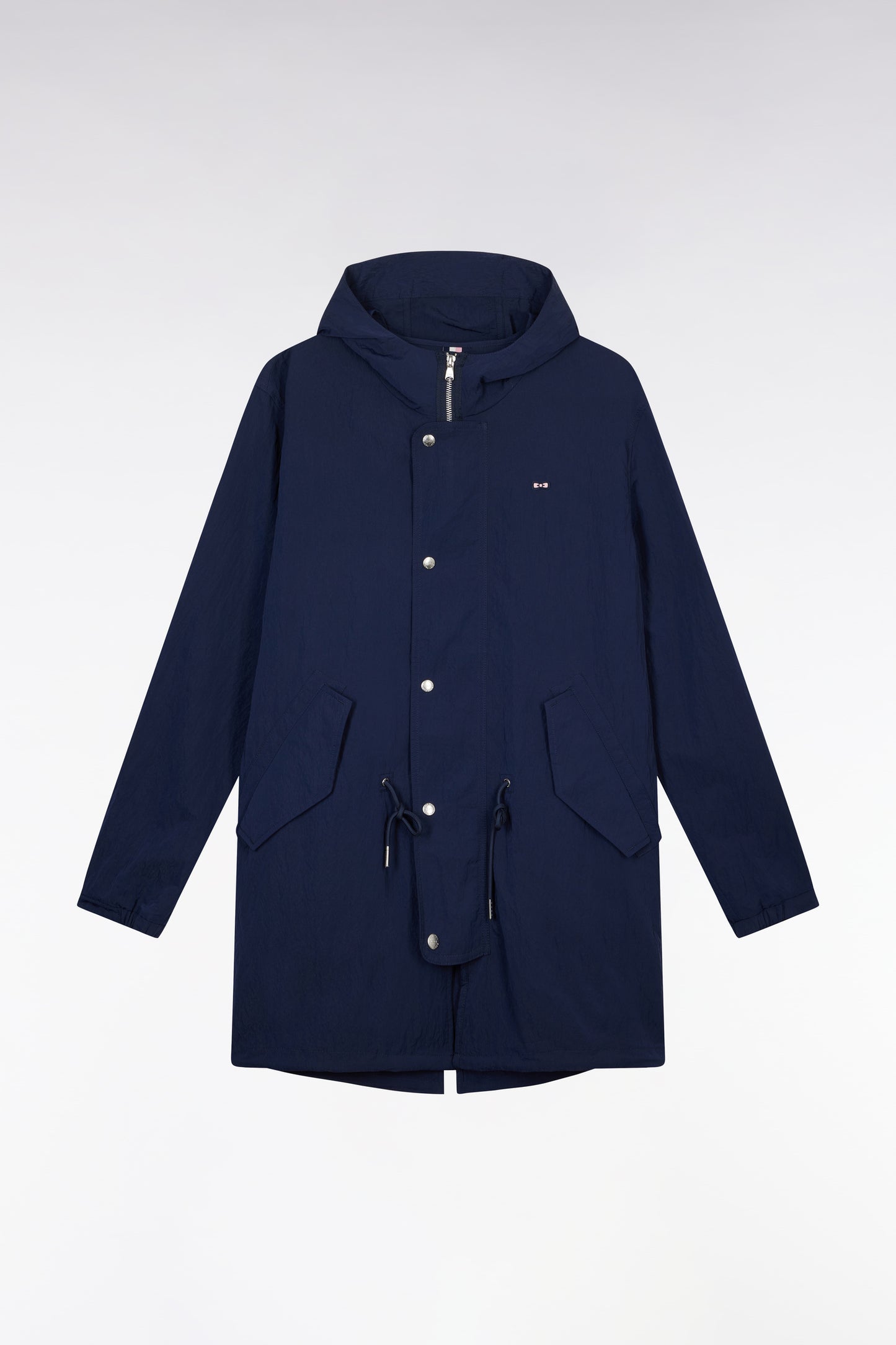 Lightweight navy parka with integrated hood