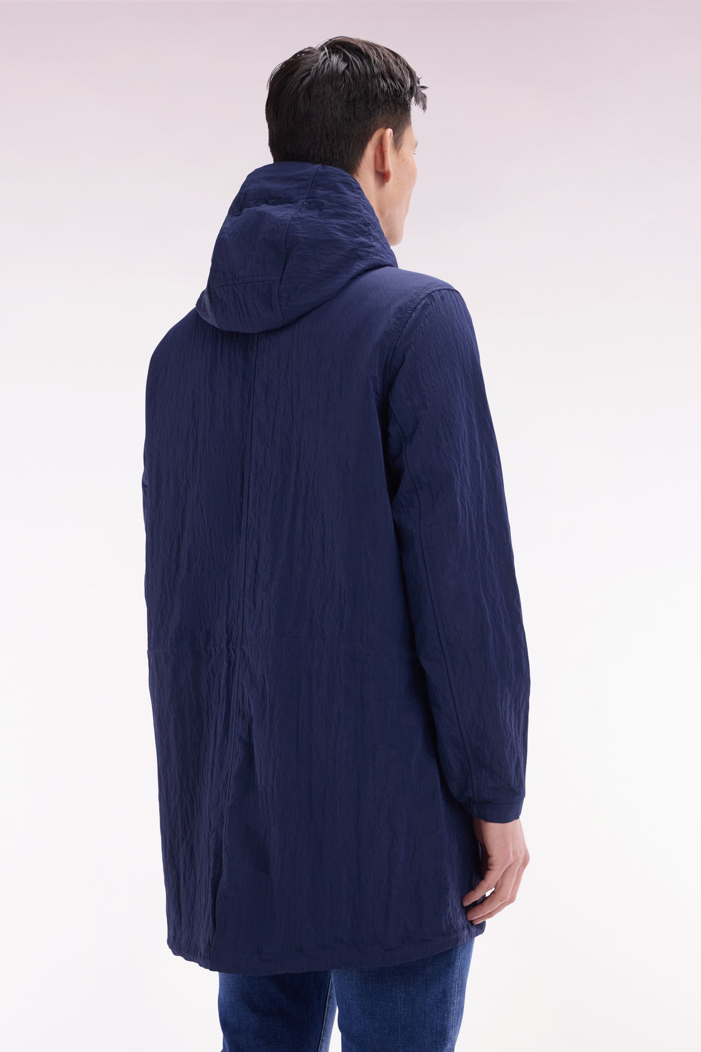 Lightweight navy parka with integrated hood