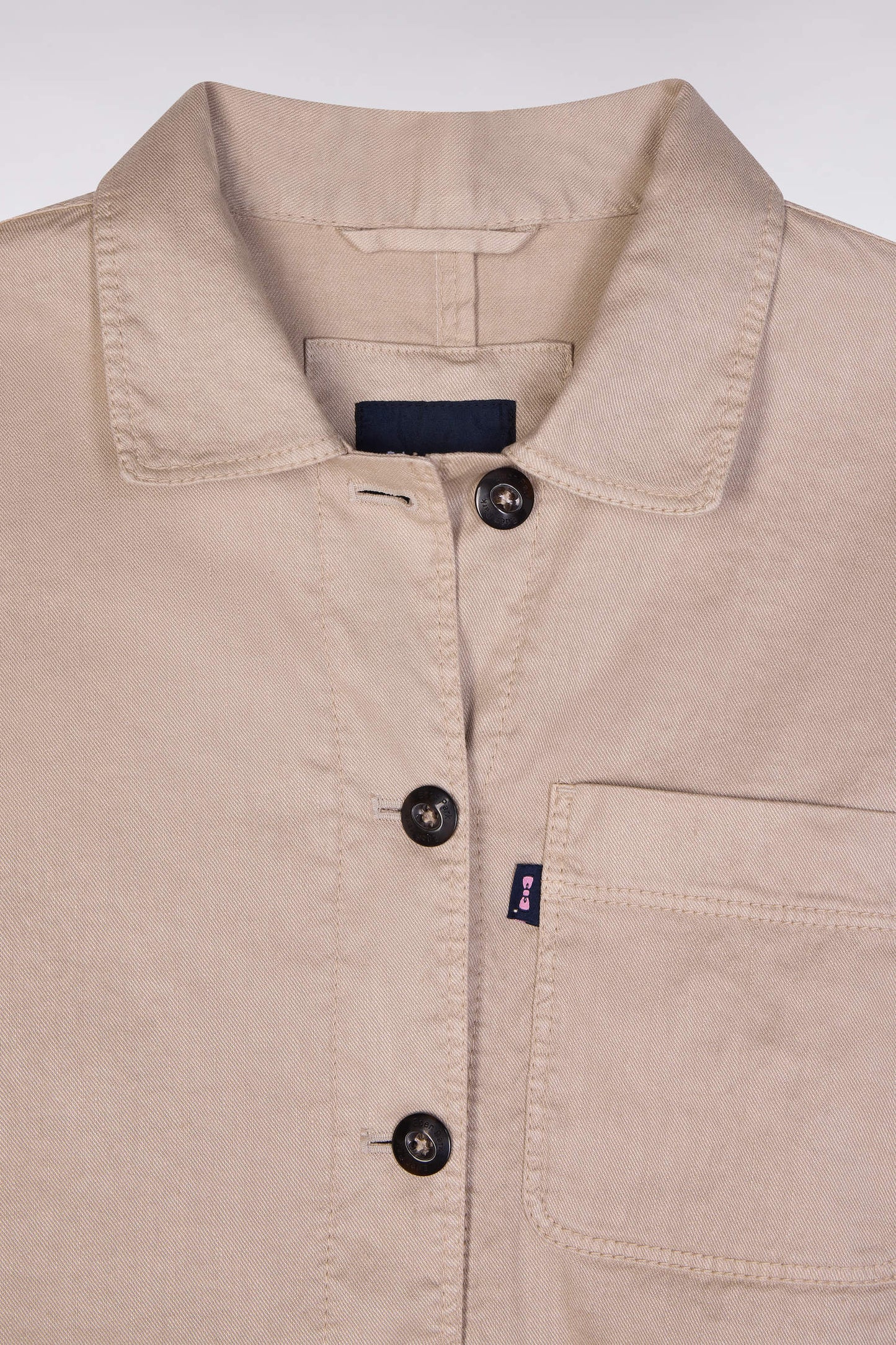 Oversized belted beige overshirt in linen and stretch cotton