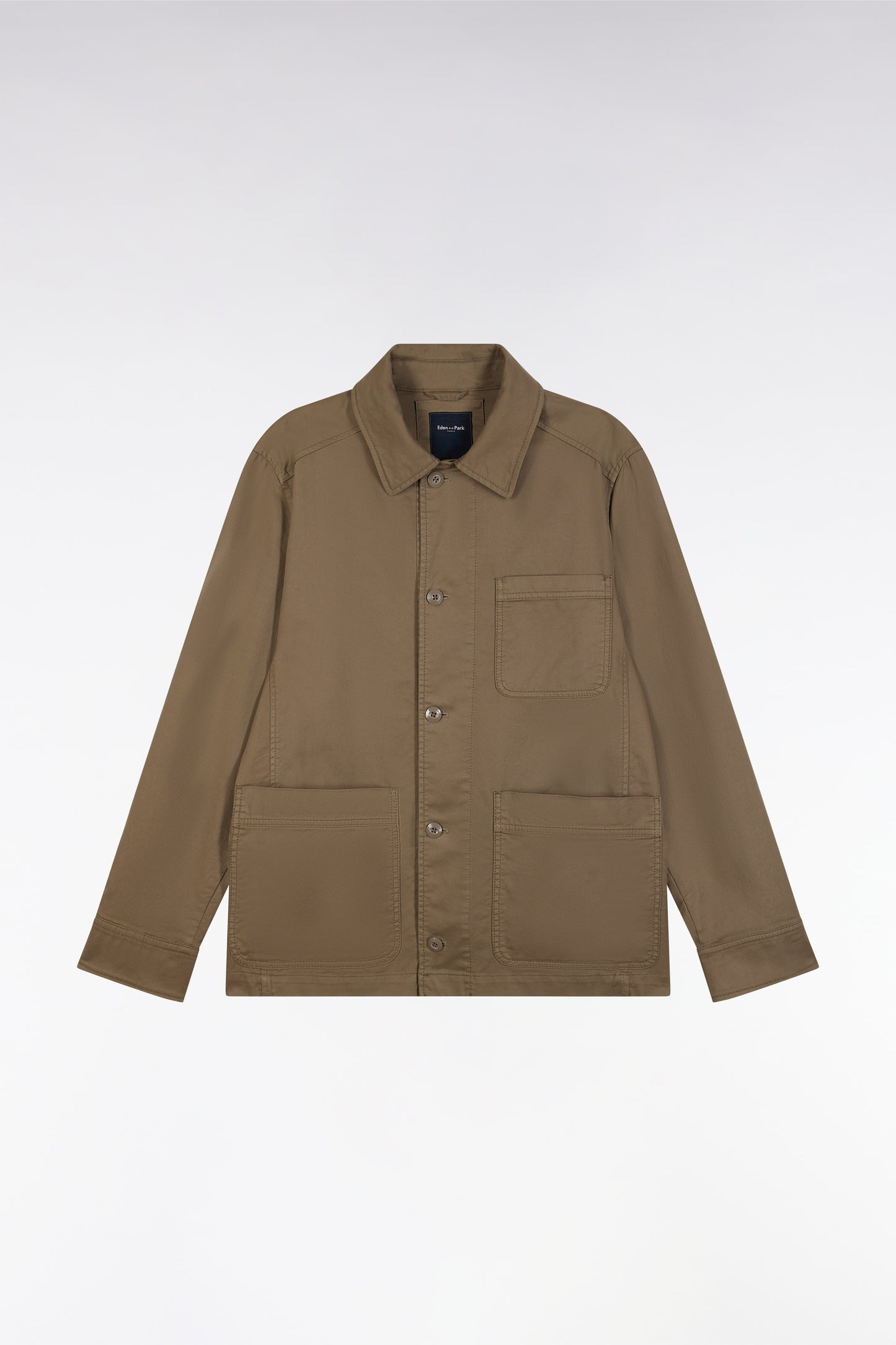 Sand stretch cotton overshirt with patch pockets