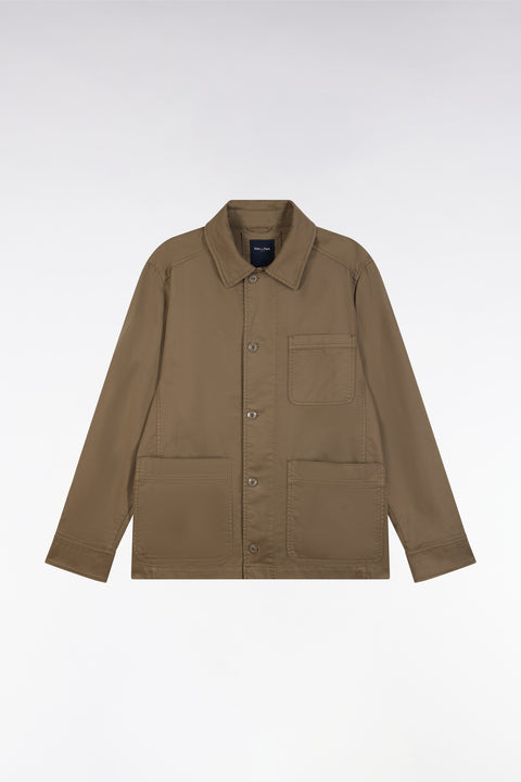 Sand stretch cotton overshirt with patch pockets - Image 2