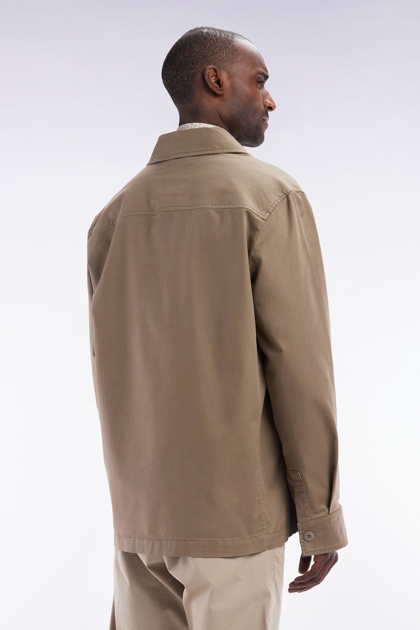 Sand stretch cotton overshirt with patch pockets