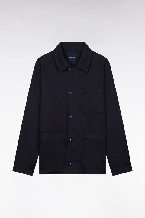 Navy stretch cotton overshirt with patch pockets - Image 2