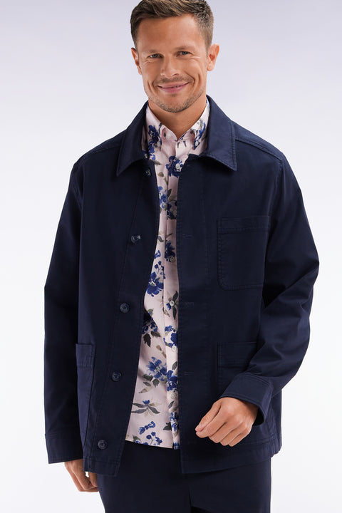 Navy stretch cotton overshirt with patch pockets - Image 3
