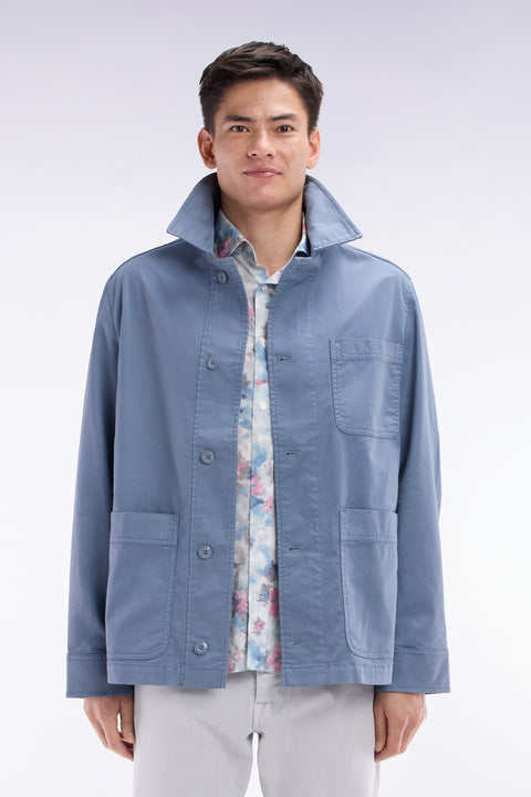 Grey stretch cotton overshirt with patch pockets - Image 1